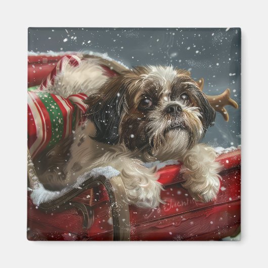 Shih Tzu Hond Kerstfeest Magneet (Voorkant)