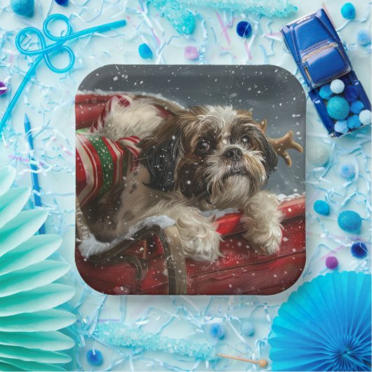 Shih Tzu Hond Kerstfeest Papieren Bordje (Feest)