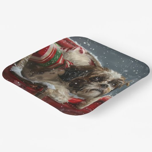 Shih Tzu Hond Kerstfeest Papieren Bordje (Gebogen)