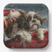 Shih Tzu Hond Kerstfeest Papieren Bordje (Voorkant)