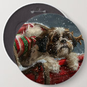 Shih Tzu Hond Kerstfeest Ronde Button 6,0 Cm (Voorkant /achterkant)