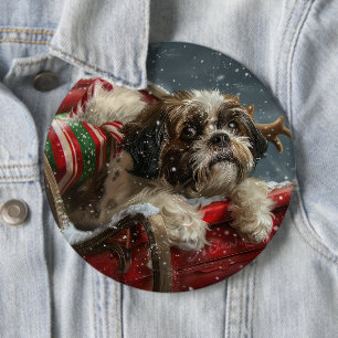 Shih Tzu Hond Kerstfeest Ronde Button 6,0 Cm
