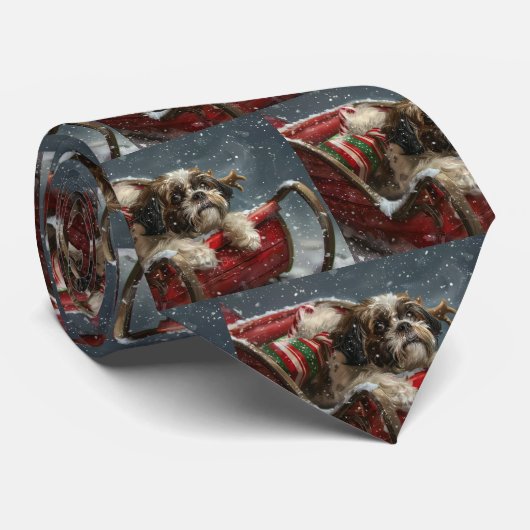 Shih Tzu Hond Kerstfeest Stropdas (Opgerold)