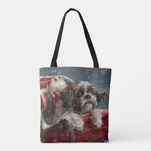 Shih Tzu Hond Kerstfeest Tote Bag (Achterkant)