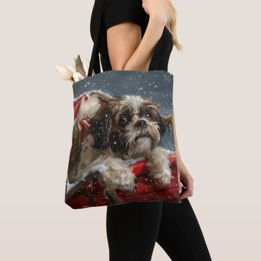 Shih Tzu Hond Kerstfeest Tote Bag (Dichtbij)