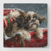 Shih Tzu Hond Kerstfeest Vierkante Klok (Voorkant)