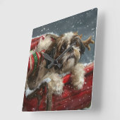 Shih Tzu Hond Kerstfeest Vierkante Klok (Hoek)
