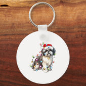 Shih Tzu hond Kerstlichtjes Kerst Mooie  Sleutelhanger (Voorkant)