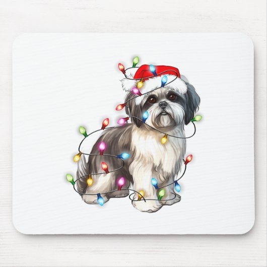Shih Tzu Hond Kerstlichtjes Xmas Mooie Muismat (Voorkant)