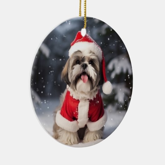 Shih Tzu Hond Kerstmis aandenken Keramisch Ornament (Rechts)