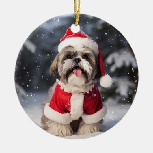 Shih Tzu Hond Kerstmis aandenken Keramisch Ornament (Voorkant)