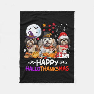 Shih Tzu Hond Kerstmis Happy Hallothankmas Thanksg Fleece Deken