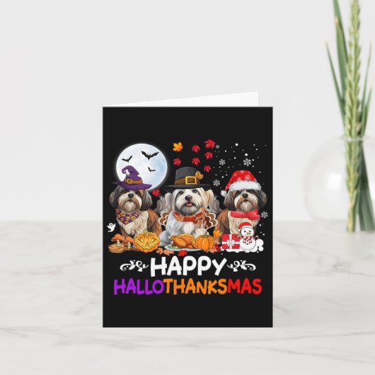 Shih Tzu Hond Kerstmis Happy Hallothankmas Thanksg Kaart (Voorkant)