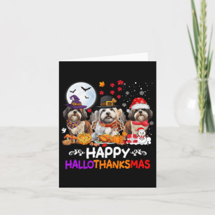 Shih Tzu Hond Kerstmis Happy Hallothankmas Thanksg Kaart