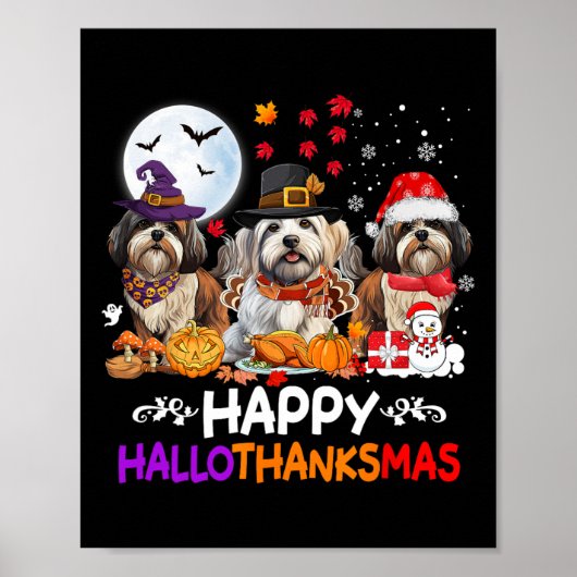 Shih Tzu Hond Kerstmis Happy Hallothankmas Thanksg Poster (Voorkant)