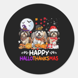 Shih Tzu Hond Kerstmis Happy Hallothankmas Thanksg Ronde Sticker