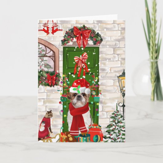 Shih Tzu Hond Kerstmis  Kaart (Voorkant)