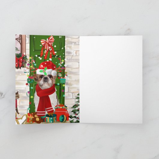 Shih Tzu Hond Kerstmis  Kaart (Binnen)