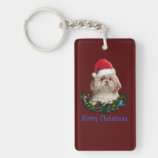 Shih-Tzu Hond Kerstmis Sleutelhanger (Voorkant)