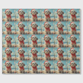 Shih Tzu Hond Kerstmis Vintage Strand Cadeaupapier (Vlak)