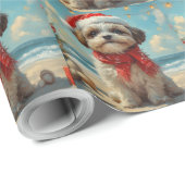 Shih Tzu Hond Kerstmis Vintage Strand Cadeaupapier (Rol Hoek)