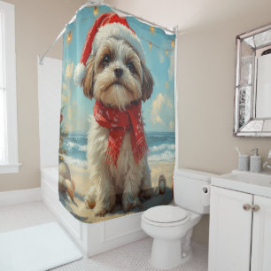 Shih Tzu Hond Kerstmis Vintage Strand Douchegordijn