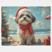 Shih Tzu Hond Kerstmis Vintage Strand Fleece Deken (Voorkant (Horizontaal))
