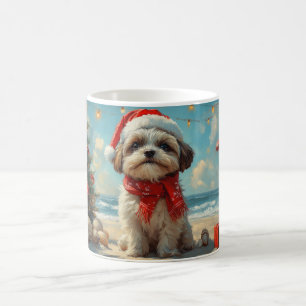 Shih Tzu Hond Kerstmis Vintage Strand Koffiemok