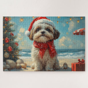 Shih Tzu Hond Kerstmis Vintage Strand Legpuzzel