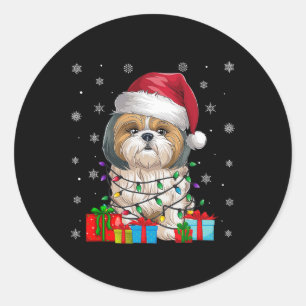Shih Tzu Hond Lelijke Kerstverlichting Santa Shih Ronde Sticker