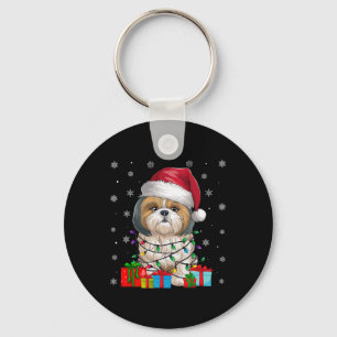 Shih Tzu Hond Lelijke Kerstverlichting Santa Shih  Sleutelhanger