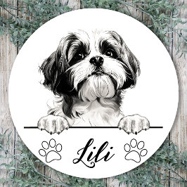 Shih Tzu-hond met de hand getekend gepersonaliseer Ronde Sticker