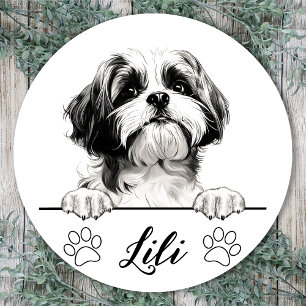Shih Tzu-hond met de hand getekend gepersonaliseer Ronde Sticker