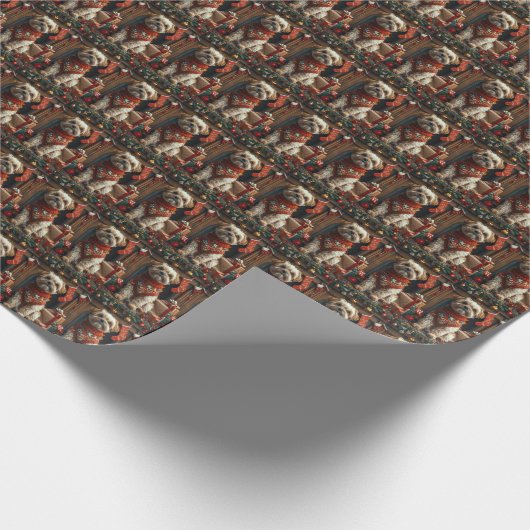 Shih Tzu hond met kerstcadeaus open haard Cadeaupapier (Hoek)