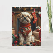 Shih Tzu hond met kerstcadeaus open haard Kaart (Voorkant)