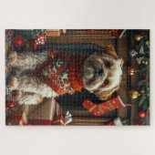 Shih Tzu hond met kerstcadeaus open haard Legpuzzel (Horizontaal)