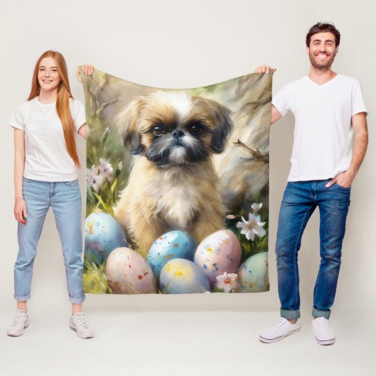Shih Tzu Hond met Paaseieren Vakantie Fleece Deken (In situ)