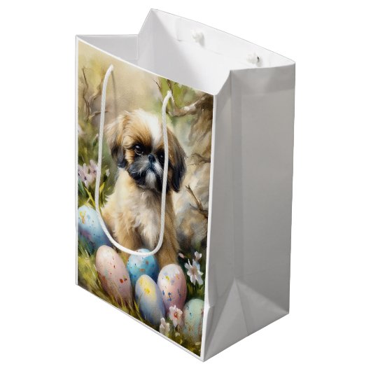 Shih Tzu Hond met Paaseieren Vakantie Medium Cadeauzakje (Voorkant Gekanteld)