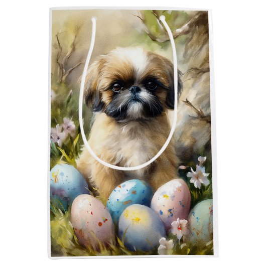 Shih Tzu Hond met Paaseieren Vakantie Medium Cadeauzakje (Voorkant)