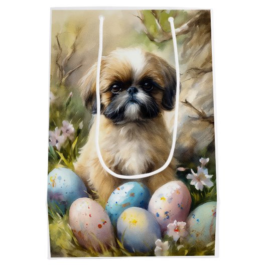 Shih Tzu Hond met Paaseieren Vakantie Medium Cadeauzakje (Achterkant)