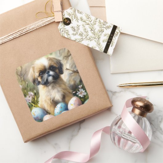 Shih Tzu Hond met Paaseieren Vakantie Vierkante Sticker (Geschenken)
