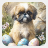 Shih Tzu Hond met Paaseieren Vakantie Vierkante Sticker (Voorkant)