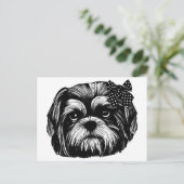 Shih Tzu-hond met polka stift bow Originele kunst Briefkaart (Staand voorkant)