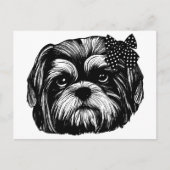 Shih Tzu-hond met polka stift bow Originele kunst Briefkaart (Voorkant)