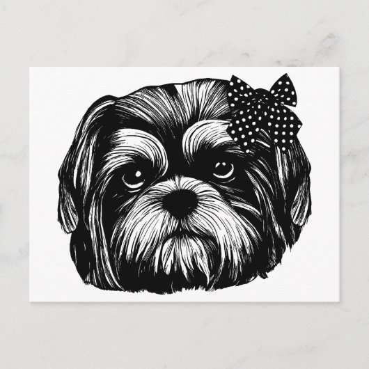 Shih Tzu-hond met polka stift bow Originele kunst Briefkaart (Voorkant)