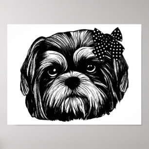 Shih Tzu-hond met polka stift bow Originele kunst Poster