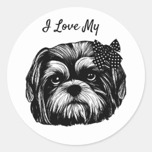 Shih Tzu-hond met polka stift bow Originele kunst Ronde Sticker