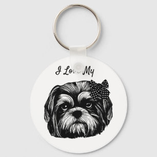 Shih Tzu-hond met polka stift bow Originele kunst Sleutelhanger