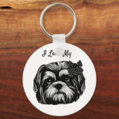 Shih Tzu-hond met polka stift bow Originele kunst Sleutelhanger (Voorkant)