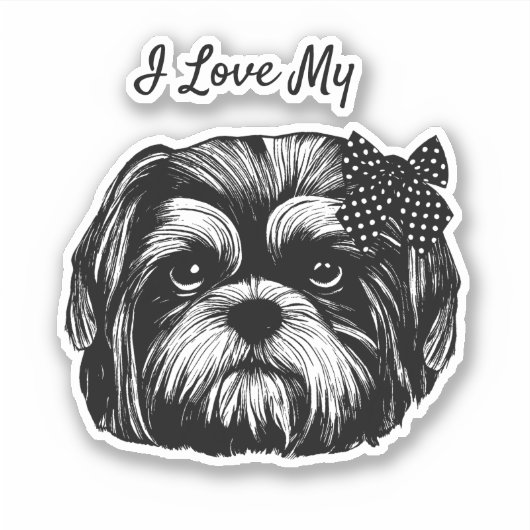 Shih Tzu-hond met polka stift bow Originele kunst Sticker (Voorkant)